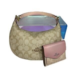 Coach Mini Payton Bag In Signature Canvas Pink Tan + matching wallet MSRP$458